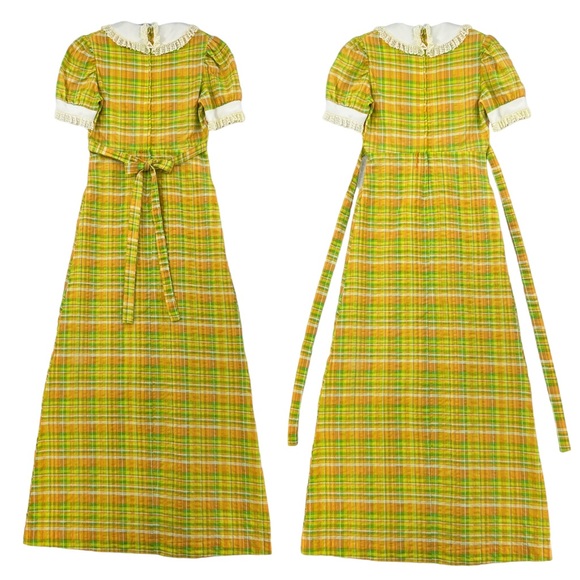 Vintage Yellow, Green, White Plaid Maxi Dress Made in the USA Union Label - Picture 5 of 15